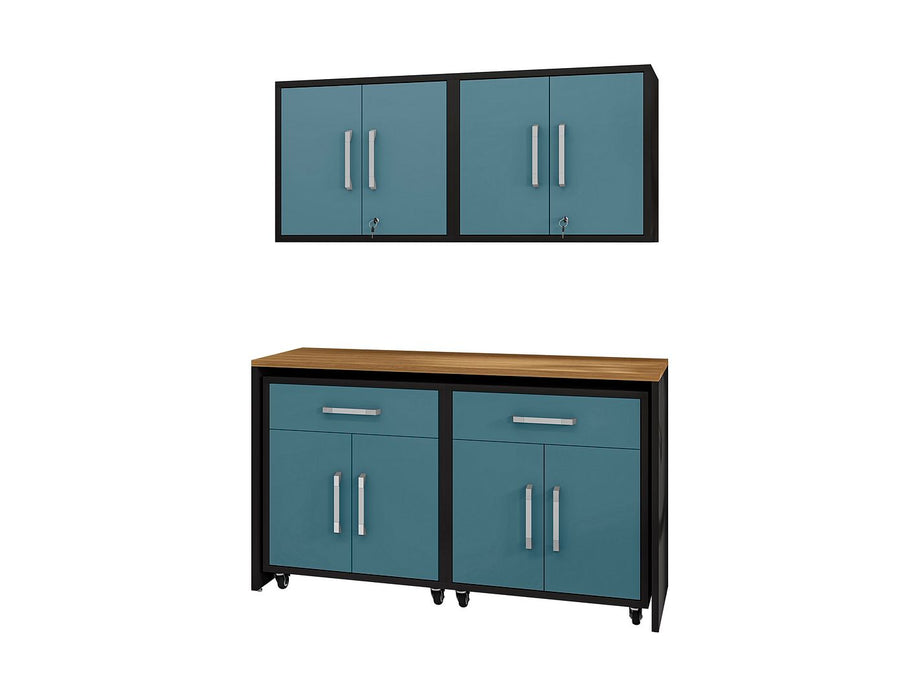 Eiffel 5-Piece Garage Storage Set in Matte Black and Aqua Blue